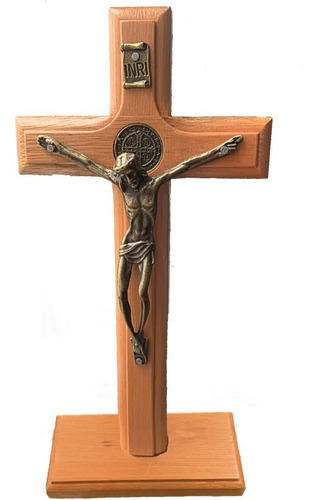Cruz Crucifixo Madeira Maciça Mesa Mão São Bento Pequeno 17c
