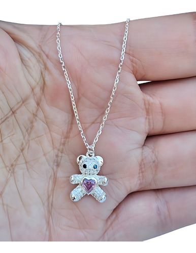 Cadena Con Dije Osito Teddy Piedra Cubic Plata 925