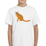 Remera De Niño Gato Atigrado Naranja Comiendo