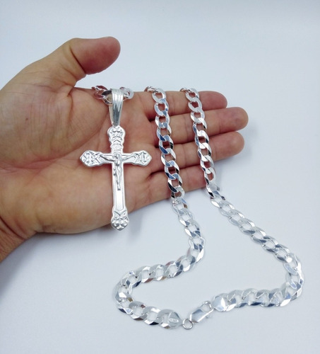 Cordão Escama 10mm 70cm+crucifixo Grande Prata 925+2 Bd