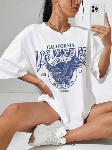 Remera De Los Angeles Oversize California La Aguila De Moda