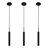 Kit 3 Pendentes Luminária Teto Tubo Sala Cama Preto 40cm