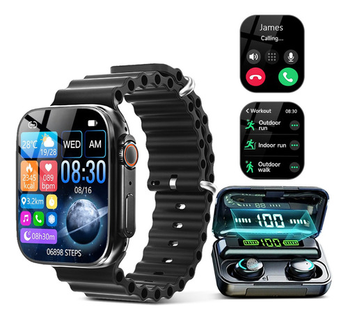 Smartwatch Hailiases Hailiases T800 Ultra Sport 1.99  Caja 14mm De  Titanio Negra, Malla  Negra De  Gel De Silice Mesh Hailiases