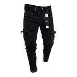Hombre Ripped Skinny Jeans Negro