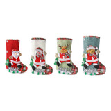 Calcetines Navideños, 4 Unidades, Papá Noel, Chimenea, Navid