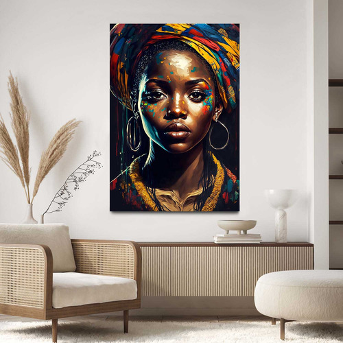 Quadro Decorativo Pra Sala Mulher Africana Ilustração 130x90