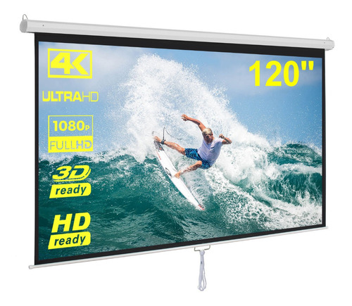 Pantalla Manual De Proyeccion, 120'' PuLG. Hd 16:9 Retractil