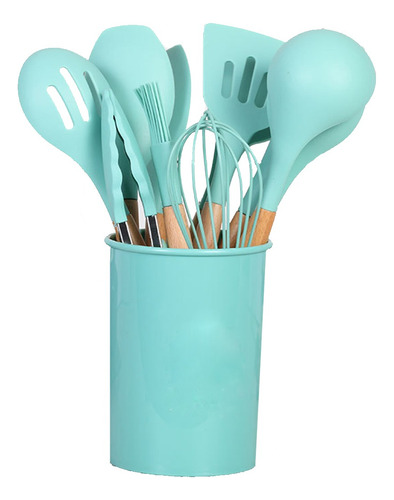 Kit Utensílios De Cozinha 12 Peças Bambu Silicone Resistente