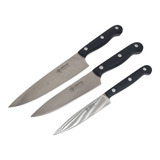 Set Cuchillo Arbolito Oficio Acero Inox 10 - 12,5 - 15 Cm