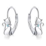 Aros Pendientes Plata Esterlina 925 Gato Zirconia Mujer