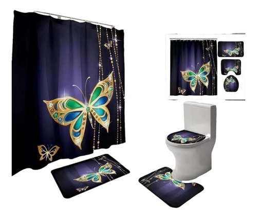 Juego De Baño Cortinas Set 4 - Piezas Alfombras Accesorios 