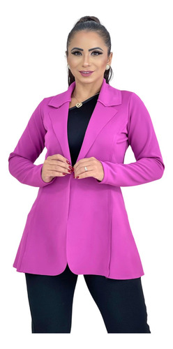 Blazer Feminino Max Acinturado Sobretudo Longo Neoprene Moda