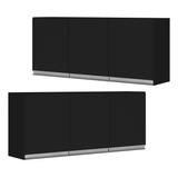 Kit 02 Armários Aéreo Cozinha Lux 120cm Mdf 03 Portas Preto