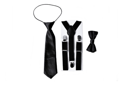 Set Humita + Suspensores + Corbata Color Negro Para Niños