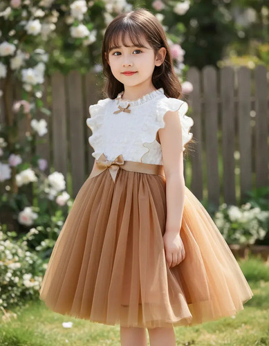 Vestido En Z Para Niñas, A La Moda, Bonito Color Liso, Malla