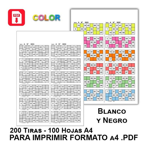 200 Tiras De 6 Cartones C/u Bingo Pdf Para Imprimir 100 Hoja