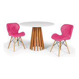 Mesa Jantar Talia Amadeirada Branca 100cm + 2 Cadeiras Slim Cor Rosa