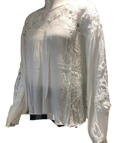 Blusa Importada Rayon Con Bordados Y Guipiur T. Xl  