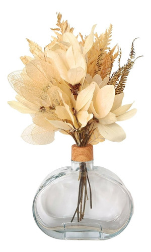 Arranjo Flores Secas Off Lilás Eucalipto + Vaso Decoração Ro