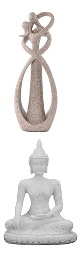 2 Piezas De Piedra Budista Buda Monje Estatuilla Escultura