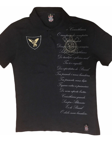 Camisa Polo Hino Do Corinthians Oficial Licenciado Cor Preto