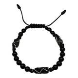 Pulsera De 3 Turmalinas Y Onix Negro En Acero Inoxidable