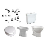 Combo Inodoro Bidet Mochila Grifería Completa Fv Tabla Tsx