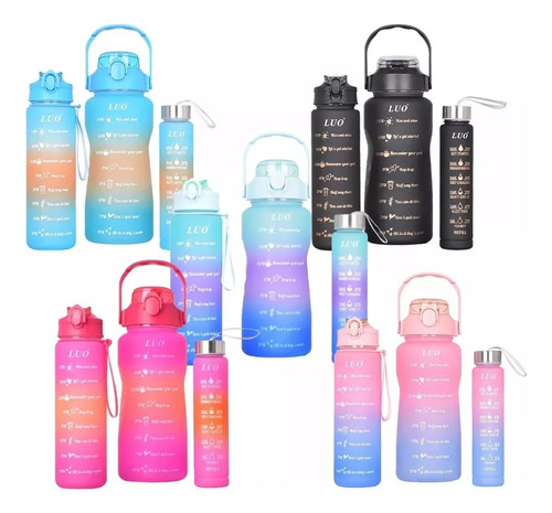 Set Combo X3 Botellas De Agua Motivacional Gym Deportiva