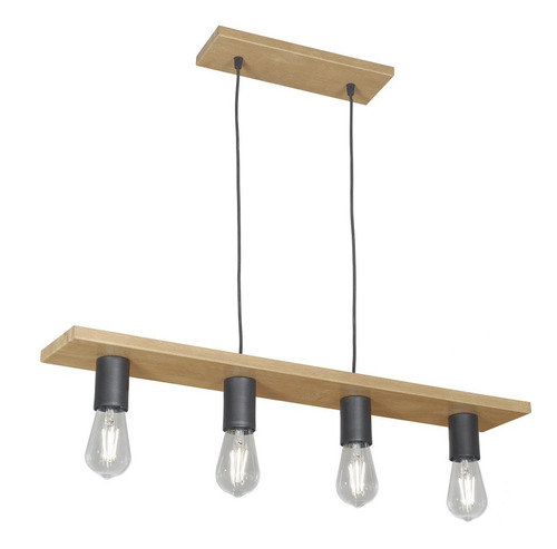 Lampara Colgante 4 Luces E27 Apto Led Vintage Simil Madera