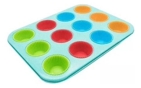 Molde Muffins Cupcake 12 Unidades + Pirotines De Silicona