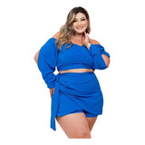 Conjunto Short Saia E Croped Ciganinha Manga Longa Plus Size