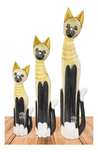 Set De 3 Gatos De Madera N11 99cm