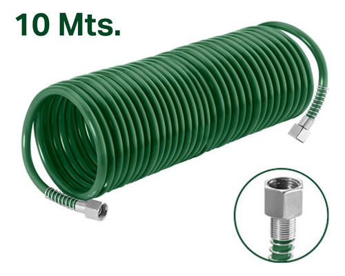 Manguera Espiral Para Compresor Con Acoples 10 Mts Jadever Color Verde