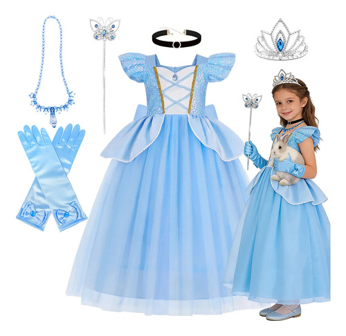 Vestido De Princesa Cenicienta Para Niñas Disfraz De Cosplay Para Cumpleaños Fiestas Y Disfraces De Halloween Pascua,vestir Infantil Accesorios Corona | Meses sin interés