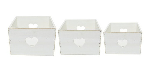 Set De 3 Cajas Decorativas En Madera Con Troquel De Corazón 