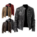 Chaqueta De Piel Con Cremallera Para Hombre