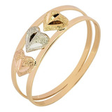 Anel De Ouro 18k Feminino Tricolor 3 Corações - Envio Rápido