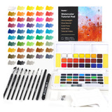 Kit De Acuarelas 48 Colores, Bloc Tutorial, 8 Pinceles