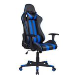 Cadeira De Escritório Pelegrin Pel-3013 Gamer Ergonômica  Preto E Azul Com Estofado De Couro Pu