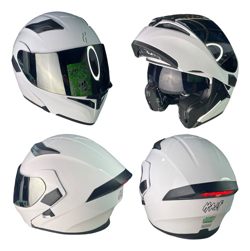 Casco Blanco Abatible Blanco Led + Gafas Certificado Dot 