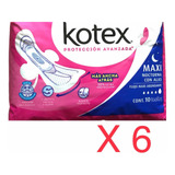 6 Kotex Maxi Nocturna C/alas Flujo Maxi Abundante 10 Pza C/u