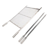 Kit Grelha Moeda Inox 70x50 Mais Espeto Espada P/ Churrasco