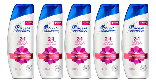 5 Shampoo Head & Shoulders 2 En 1 Suave Y Manejable 180ml