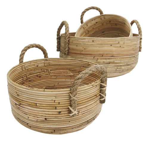 Set De 3 Cestos Modelo Keke De Rattan Color Natural 32789