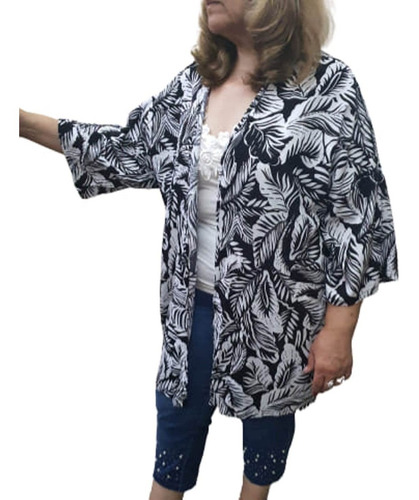 Kimono Estampado De Lino, Talle Unico Oversize