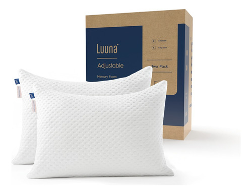 Almohadas Luuna Ajustable 2 Pack King, 100% Memory Foam Color Blanco