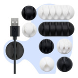 Set 8 Organizadores Sujetador Cables Adherible Universal F Color Negro Y Blanco