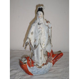 Antigua Enorme Figura Porcelana Oriental Quan Yin Buda