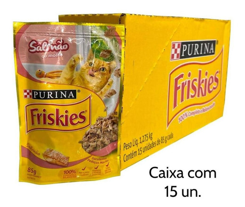 Kit 15 Sachê Friskies Gatos Adultos Salmão 85g Caixa Fechada