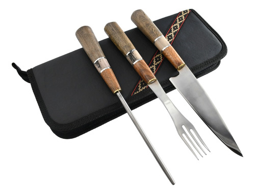 Juego Triple Cuchillo Tenedor Y Chaira Para Asado Jc02 Sor